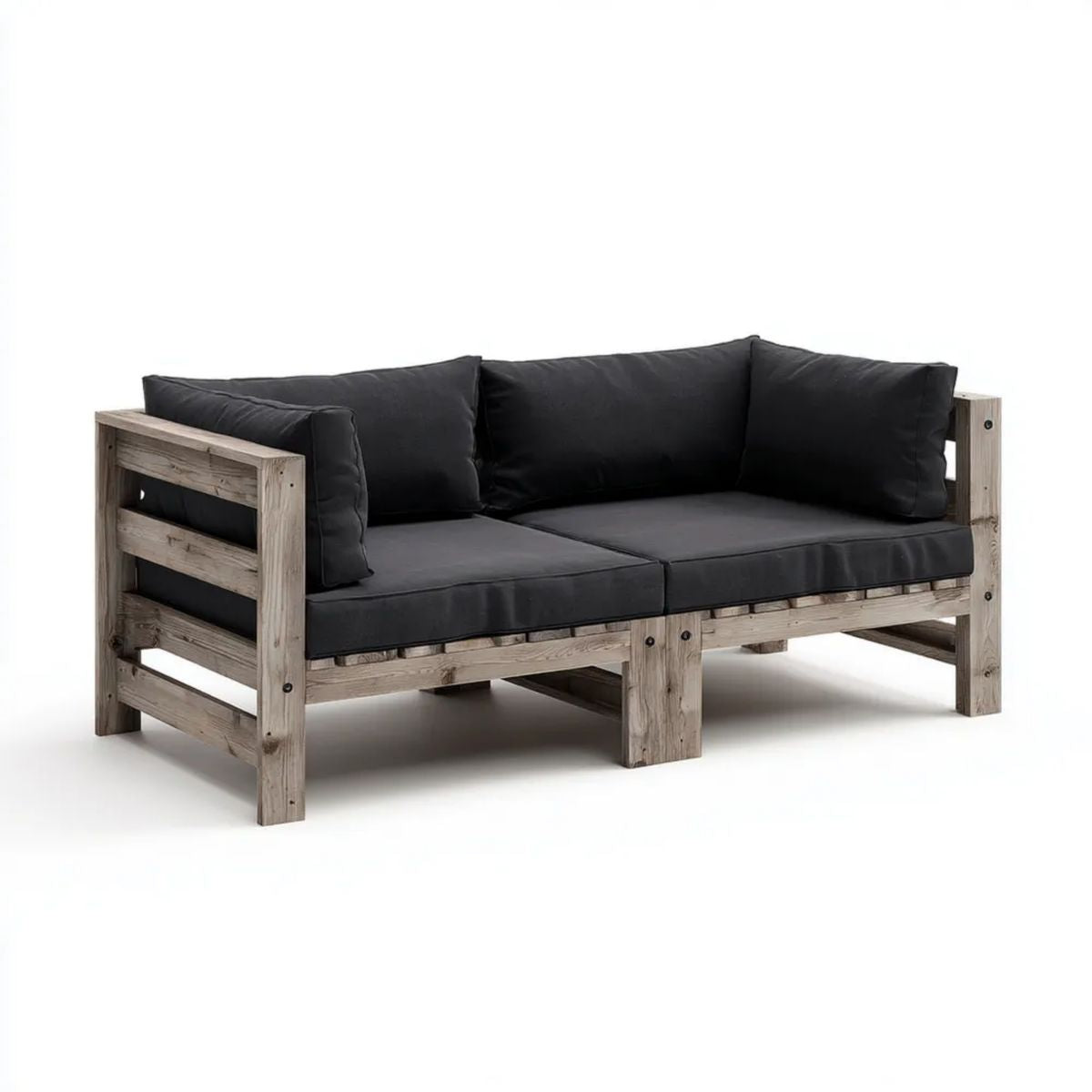 Dwuosobowa sofa ogrodowa z litego drewna sosnowego 160 x 80 x 75 cm szaro-czarna