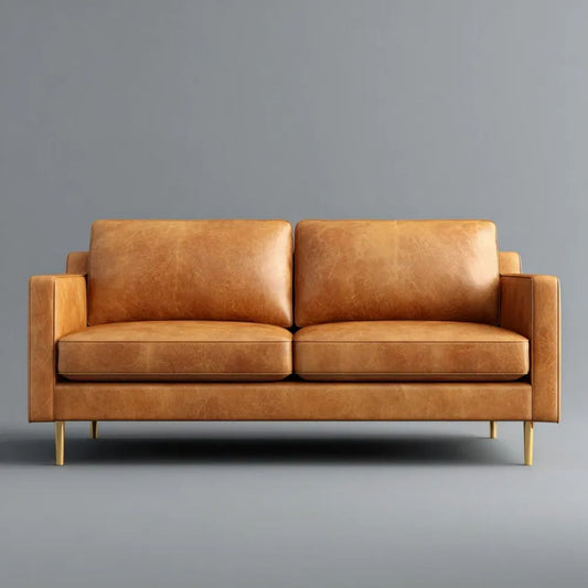 Dwuosobowa sofa z tapicerką z ekoskóry PU, koniakowo-złota, 160 × 85 × 82 cm