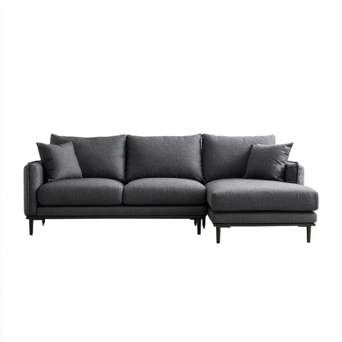 Antracytowa sofa narożna w kształcie L z szezlongiem po prawej stronie, tapicerka poliestrowa, 280 x 160 x 85 cm